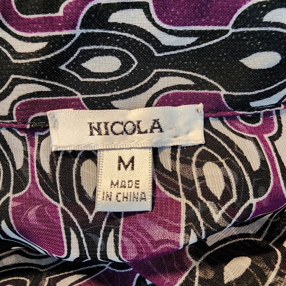 NICOLA Size Med Sheer Geometric Print Chiffon Flare Sleeve Office Casual Blouse - Picture 11 of 13